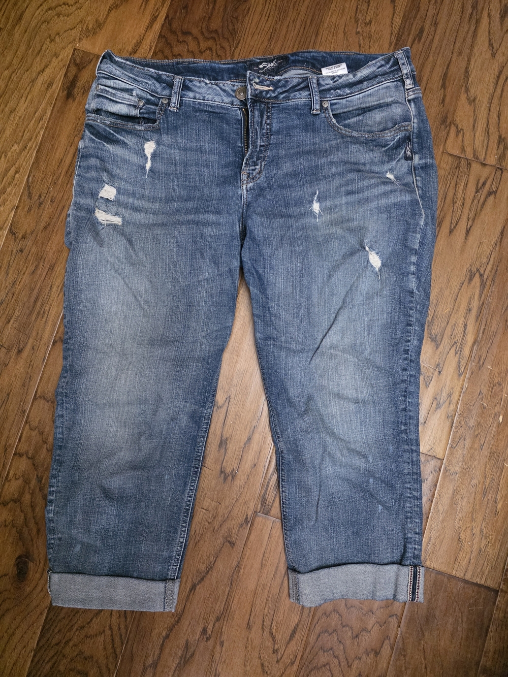 Silver Jeans Distressed Blue Cropped Cuffed Jeans